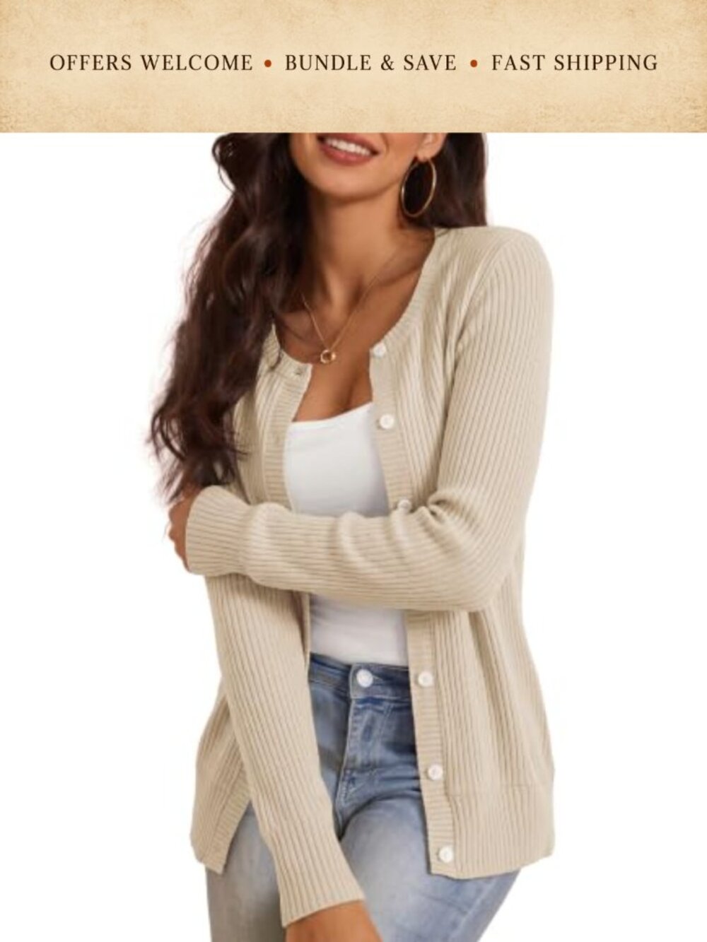 Lightweight Open Front Cardigan Slim Fit Button Up Long Sleeve Layering Sweater